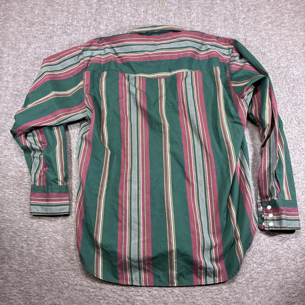 Salmon River Traders Western Shirt Mens XL Green Vintage Striped Pearl Snap - Picture 4 of 8